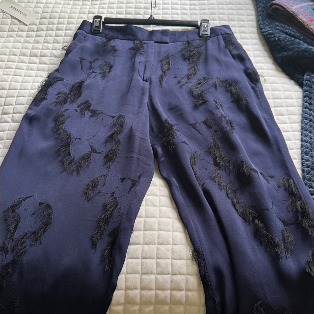 Jason Wu Navy blue with black fringe high waist wide leg pants 40/8